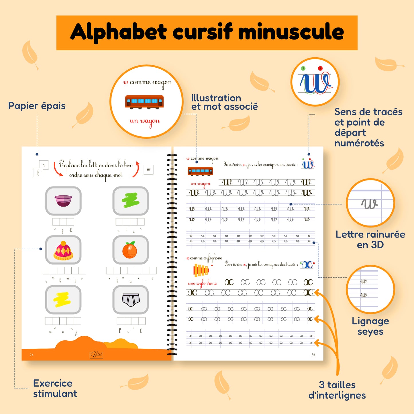 4 cahiers d'écriture Halibel : Cursifs (Minuscule & Majuscule) - Chiffres - Dessins