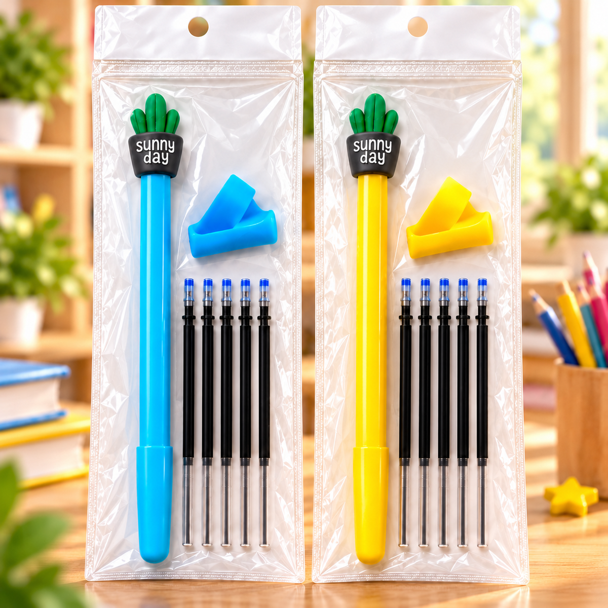 Lot de 2 stylos à l'encre effaçable + 10 recharges d'encres + 2 grips de maintien
