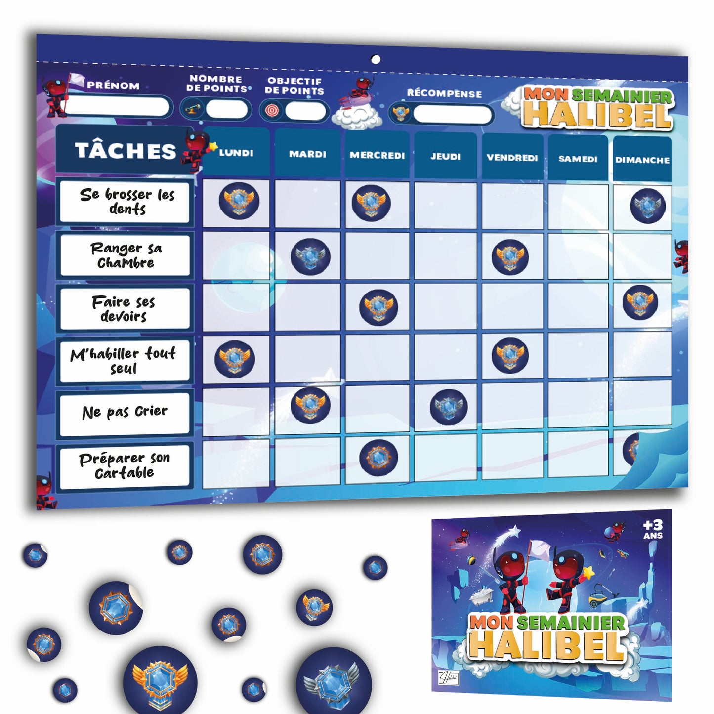 Tableau de Récompenses Halibel - Aide l’Enfant dans Son comportement et sa Routine