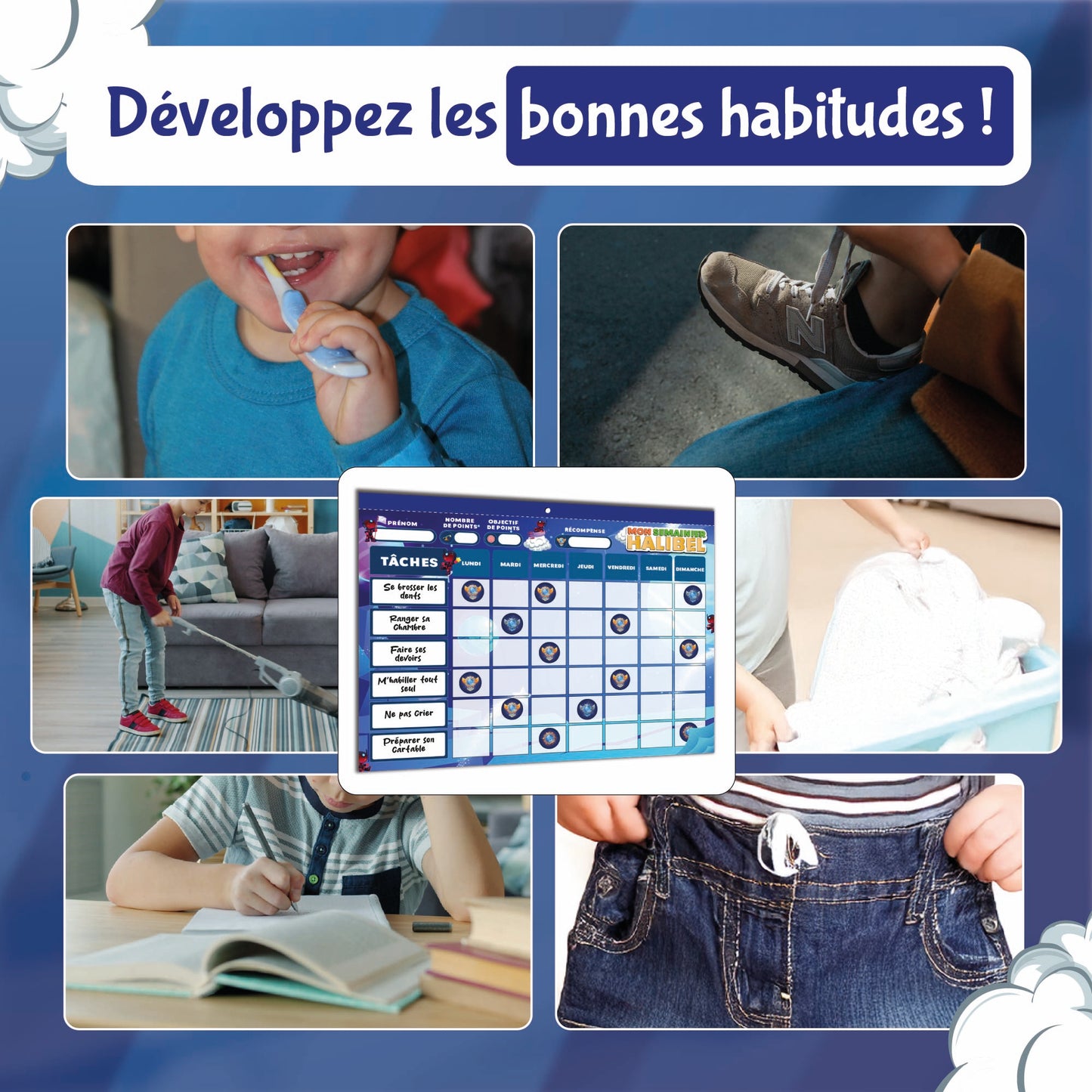 Tableau de Récompenses Halibel - Aide l’Enfant dans Son comportement et sa Routine