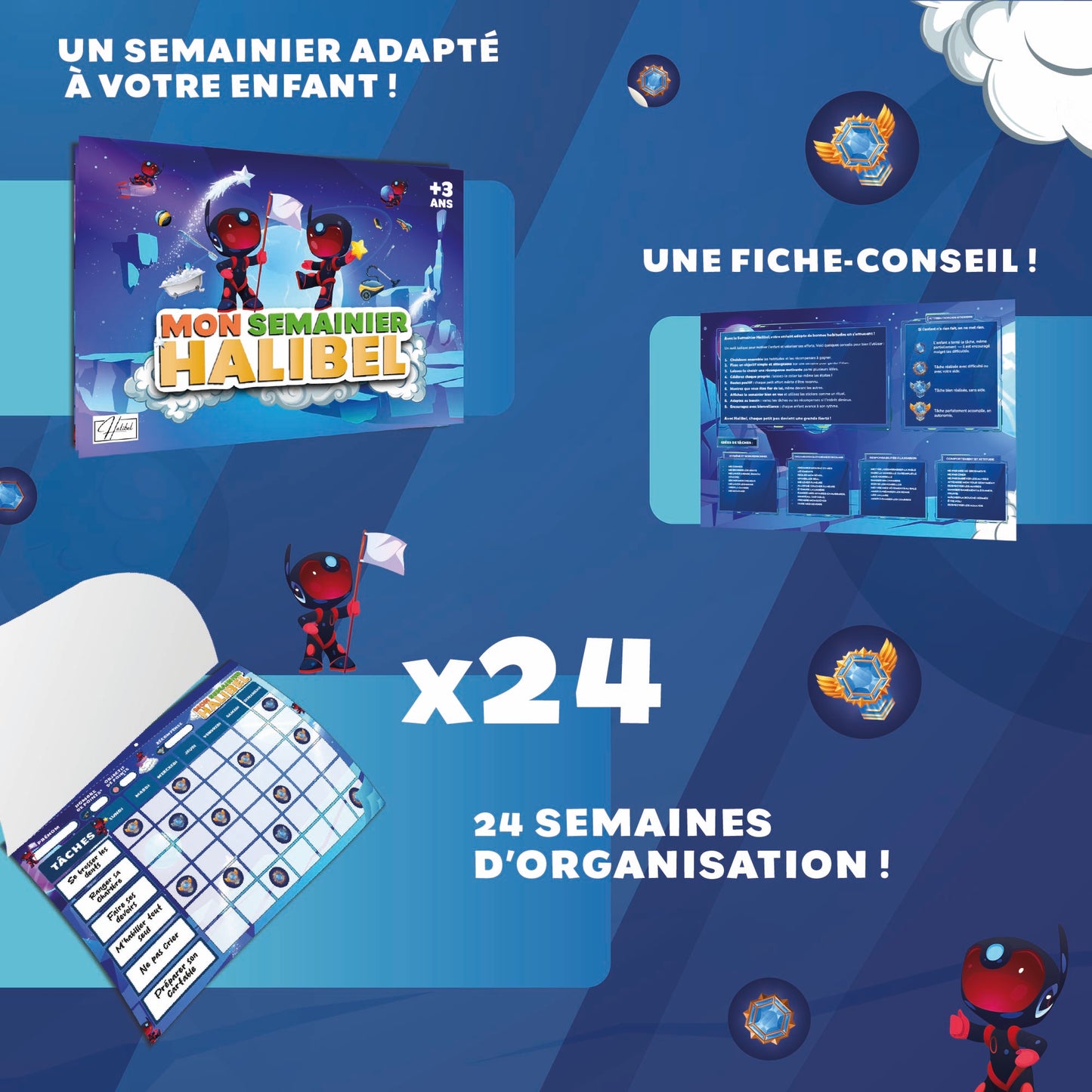 Tableau de Récompenses Halibel - Aide l’Enfant dans Son comportement et sa Routine