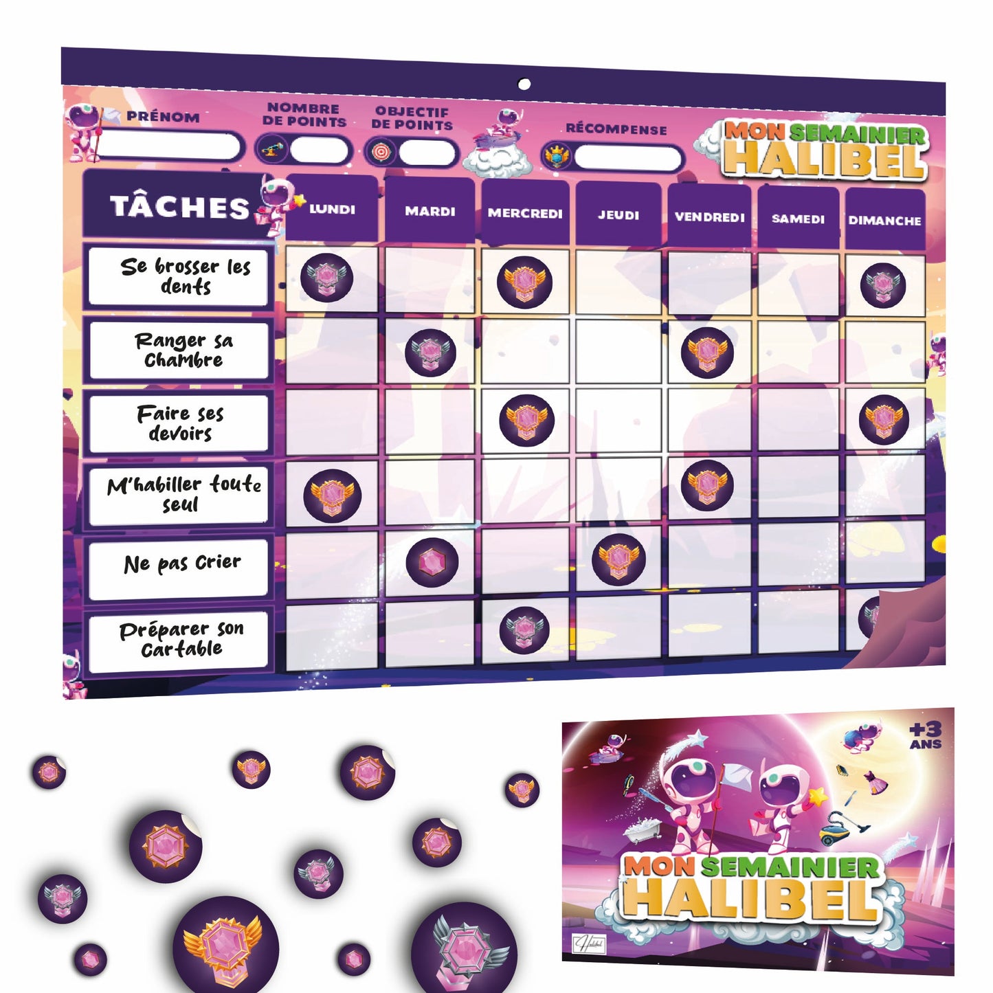 Tableau de Récompenses Halibel - Aide l’Enfant dans Son comportement et sa Routine