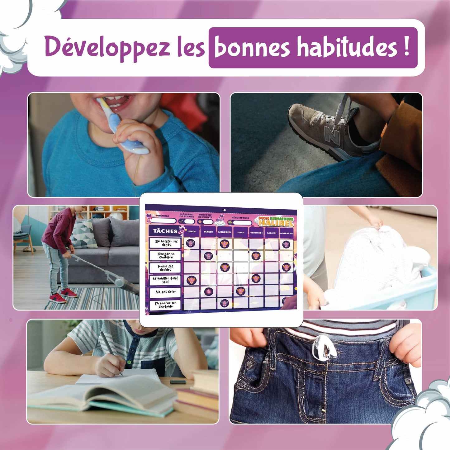 Tableau de Récompenses Halibel - Aide l’Enfant dans Son comportement et sa Routine